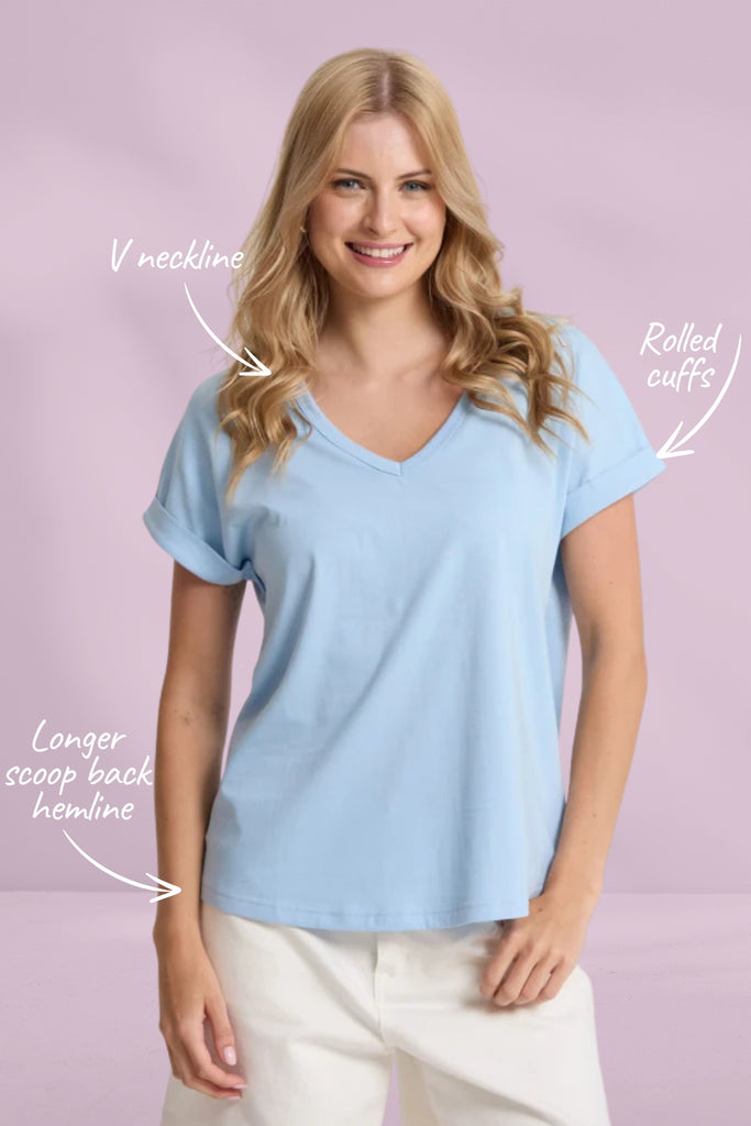 Stella and Gemma Soho Cuff V Tee Sky From BoxHill