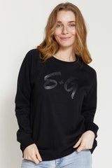 Stella and Gemma Sweater Black with Black Logo Glitter From BoxHill