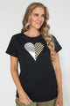 Stella and Gemma T Shirt Black with Checked Heart From BoxHill