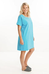 The Goodnight Society Night Dress Blue and White Stripes From BoxHill