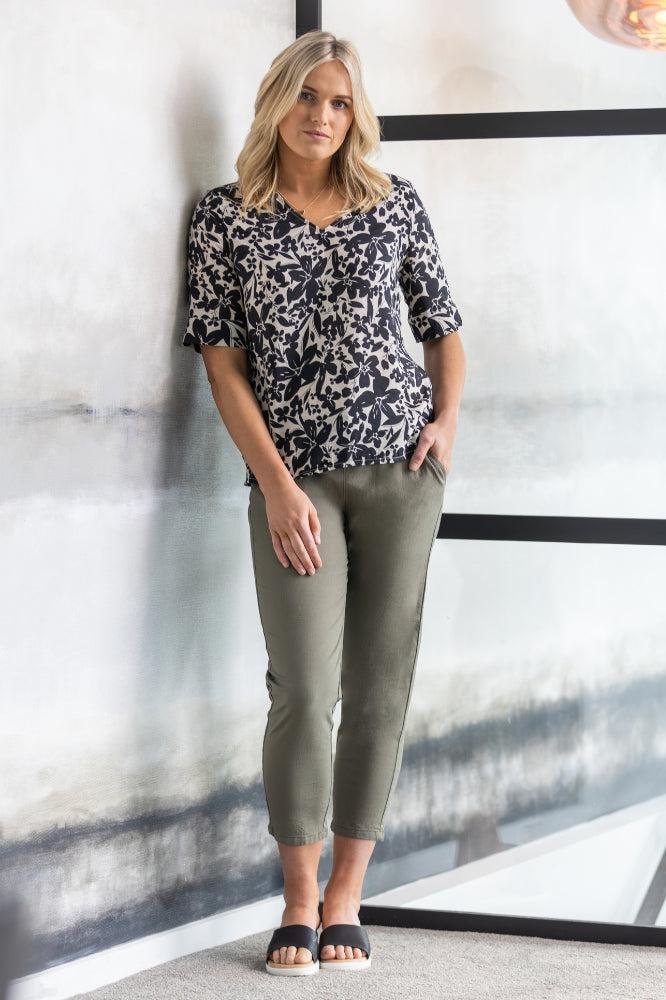Vassalli 7/8 Elastic Waist Pants Army From BoxHill