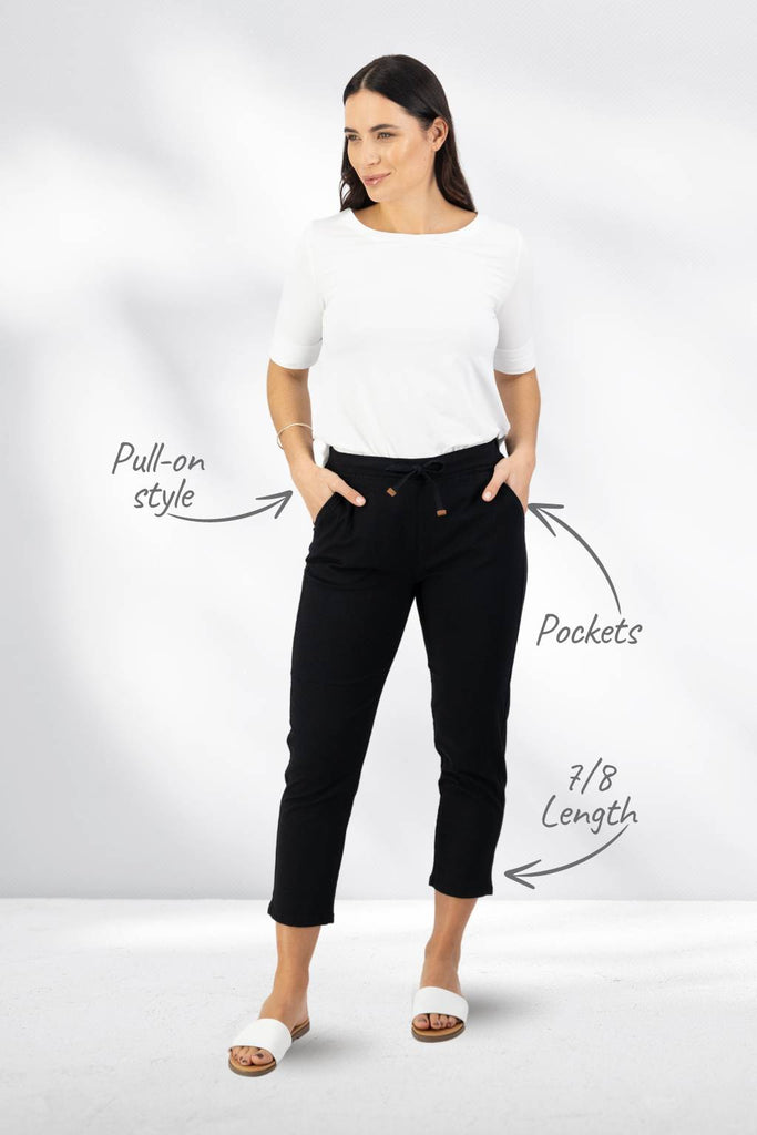 Vassalli 7/8 Elastic Waist Pants Black From BoxHill