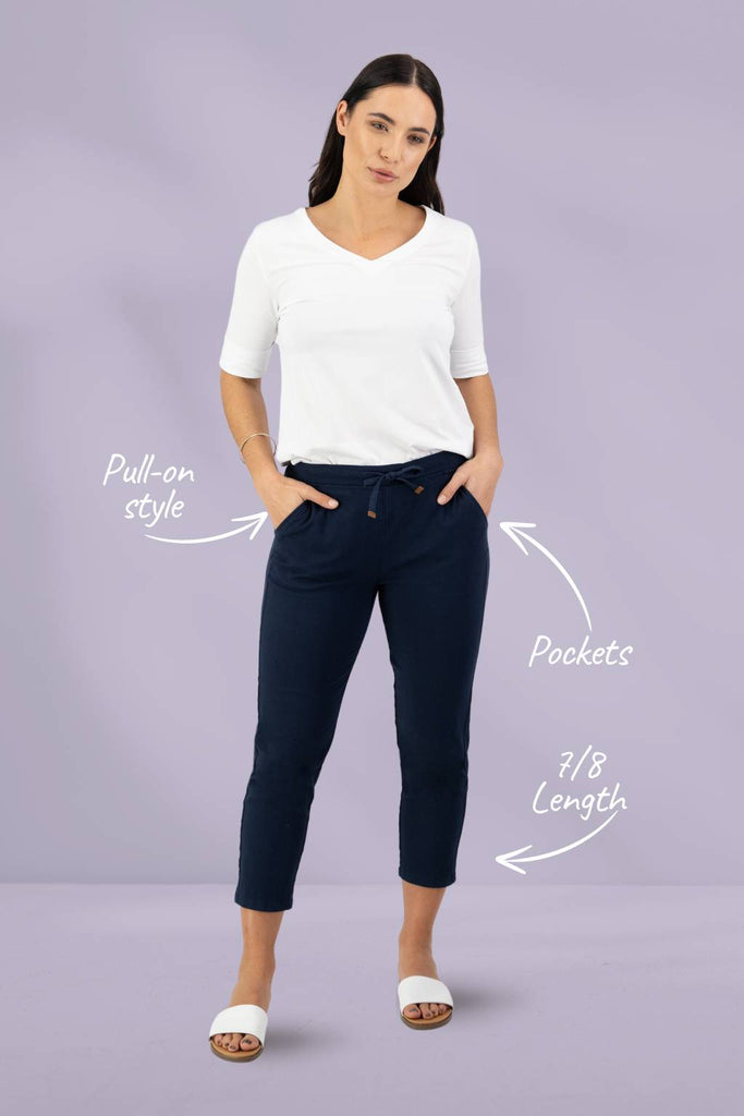 Vassalli 7/8 Elastic Waist Pants Ink From BoxHill