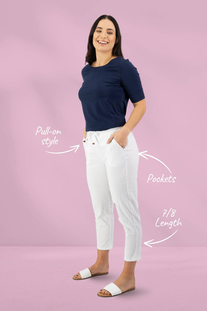 Vassalli 7/8 Elastic Waist Pants White From BoxHill