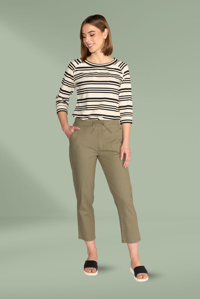 Vassalli 7/8 Slim Leg Elastic Waist Pants Army From BoxHill