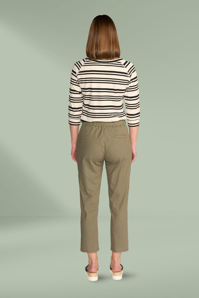 Vassalli 7/8 Slim Leg Elastic Waist Pants Army From BoxHill