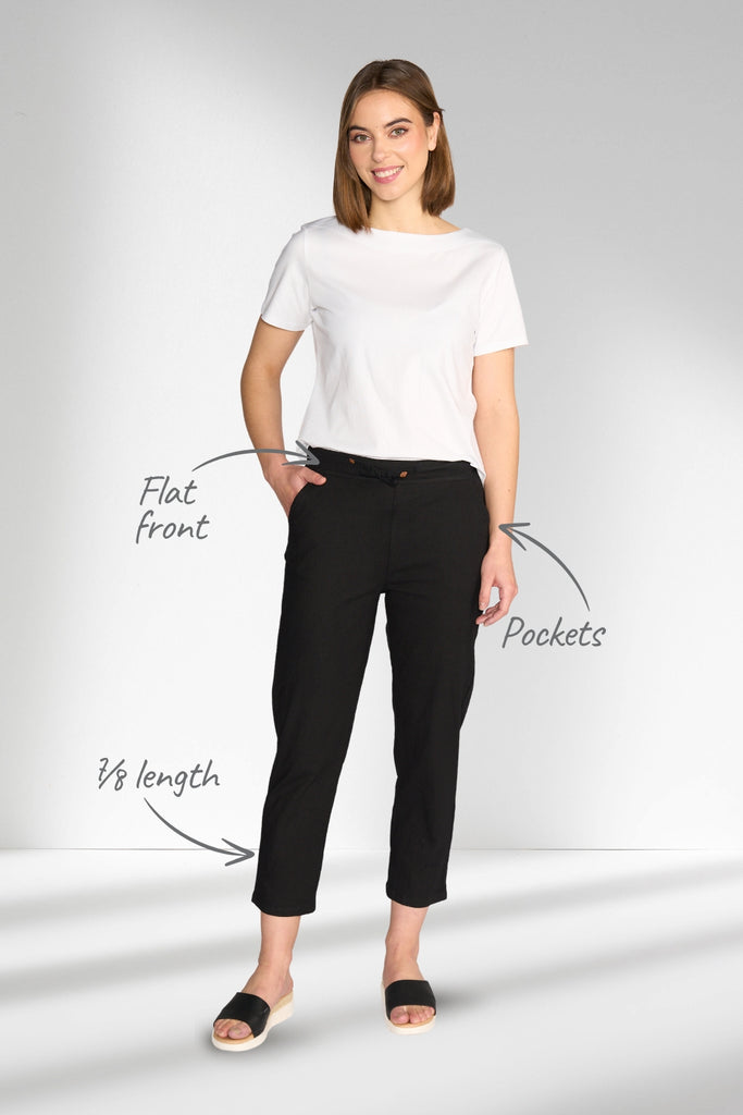 Vassalli 7/8 Slim Leg Elastic Waist Pants Black From BoxHill