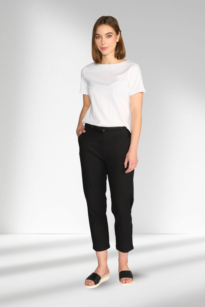 Vassalli 7/8 Slim Leg Elastic Waist Pants Black From BoxHill