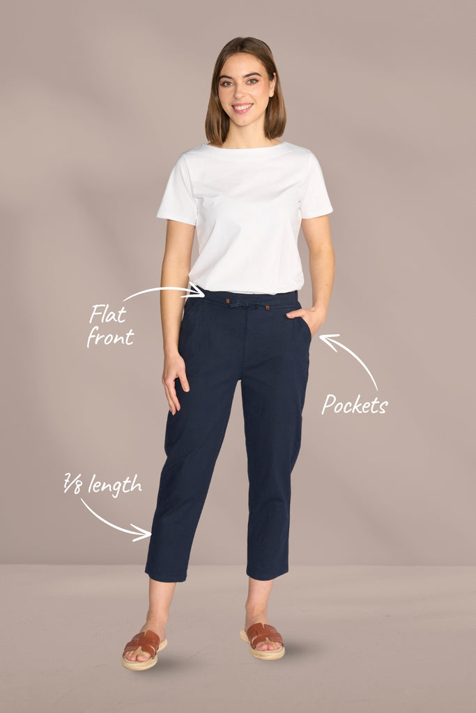 Vassalli 7/8 Slim Leg Elastic Waist Pants Ink From BoxHill