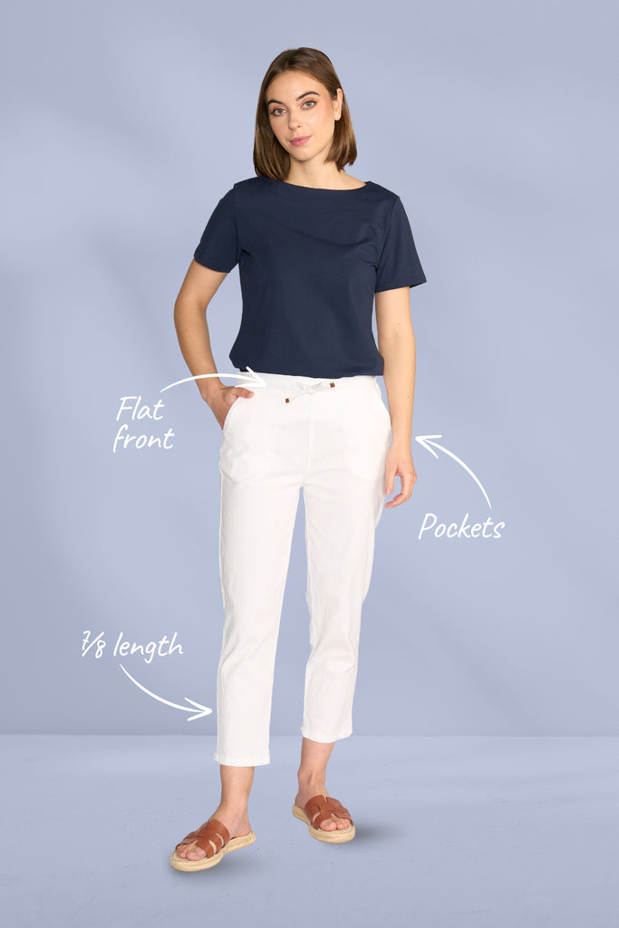 Vassalli 7/8 Slim Leg Elastic Waist Pants White From BoxHill