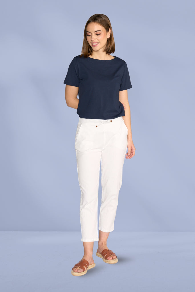 Vassalli 7/8 Slim Leg Elastic Waist Pants White From BoxHill