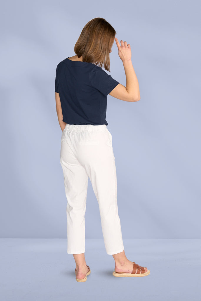 Vassalli 7/8 Slim Leg Elastic Waist Pants White From BoxHill