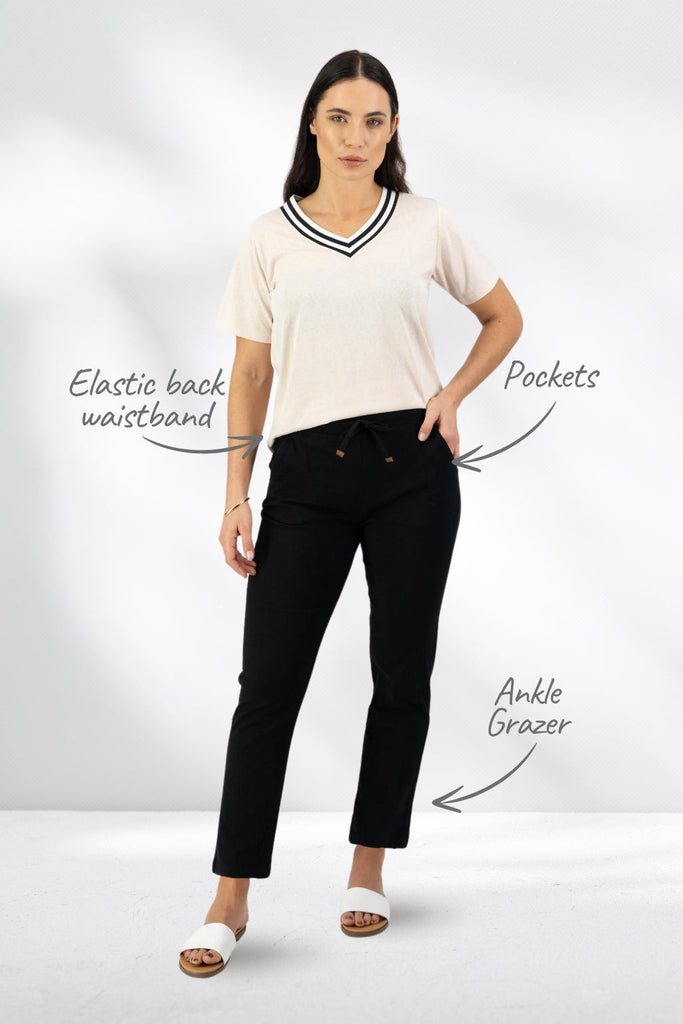 Vassalli Ankle Grazer Slim Leg Elastic Waist Pants Black From BoxHill