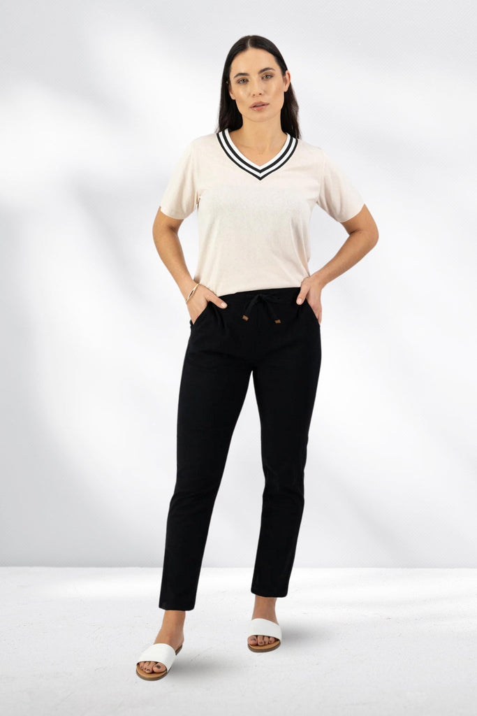 Vassalli Ankle Grazer Slim Leg Elastic Waist Pants Black From BoxHill