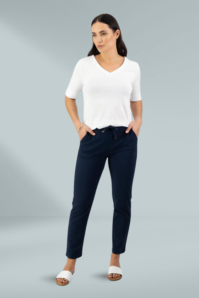 Vassalli Ankle Grazer Slim Leg Elastic Waist Pants Ink From BoxHill