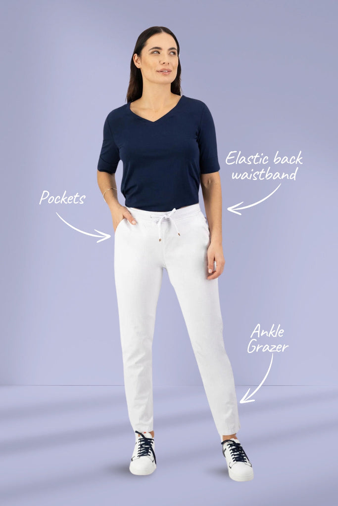 Vassalli Ankle Grazer Slim Leg Elastic Waist Pants White From BoxHill
