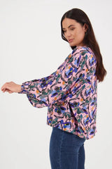 Vassalli Asymmetrical Printed Top with Shirred Cuff Trend From BoxHill