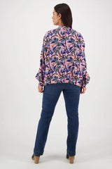 Vassalli Asymmetrical Printed Top with Shirred Cuff Trend From BoxHill