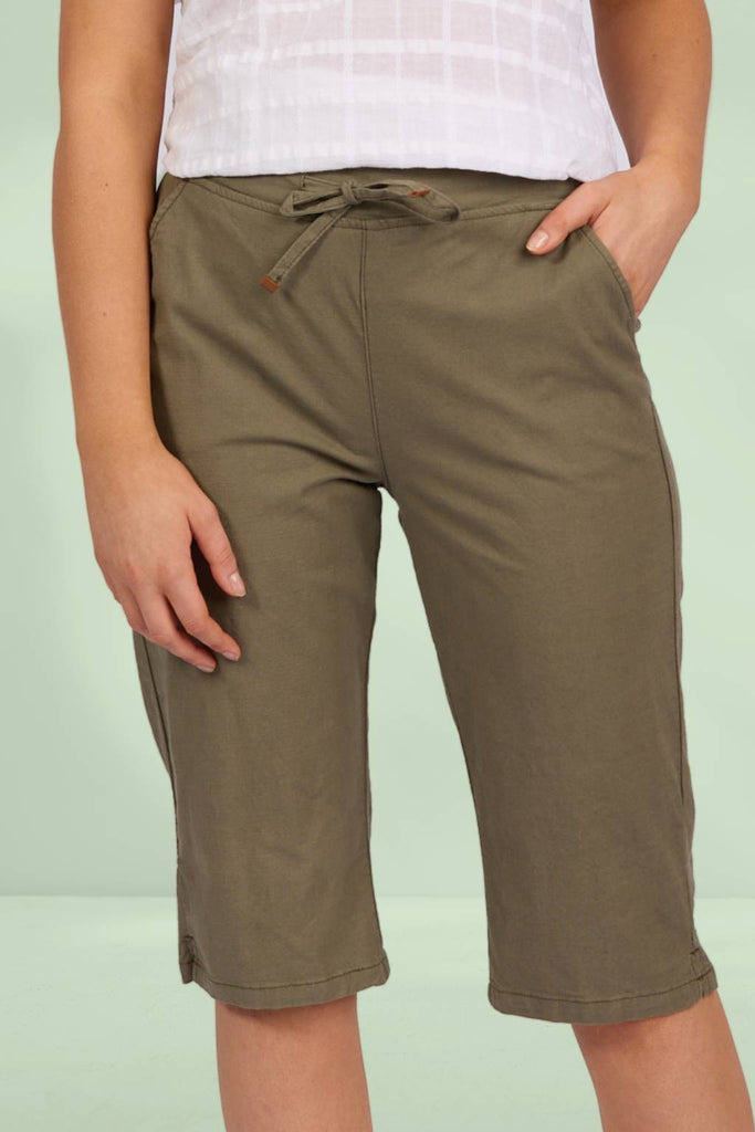 Vassalli Below Knee Slim Leg Elastic Waist Pants Army From BoxHill