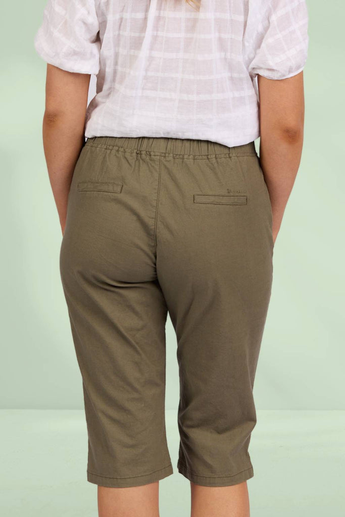 Vassalli Below Knee Slim Leg Elastic Waist Pants Army From BoxHill