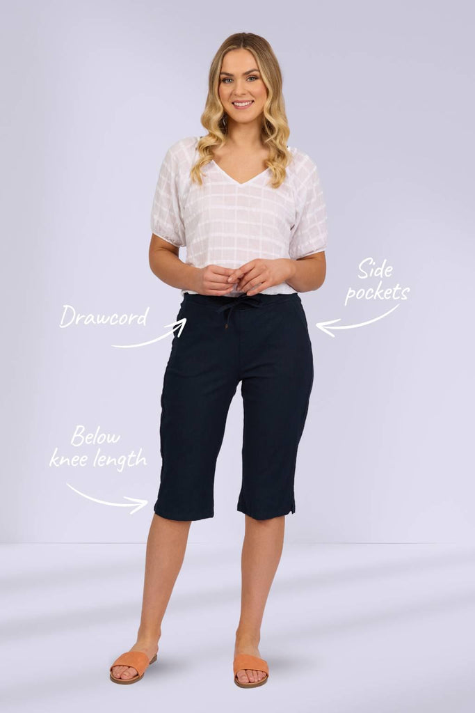 Vassalli Below Knee Slim Leg Elastic Waist Pants Ink From BoxHill