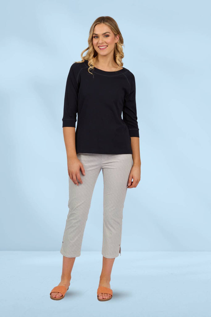 Vassalli Boat Neck 3/4 Sleeve Top Ink From BoxHill