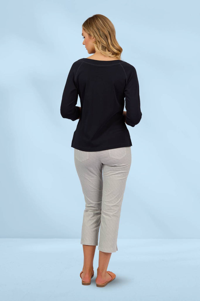Vassalli Boat Neck 3/4 Sleeve Top Ink From BoxHill
