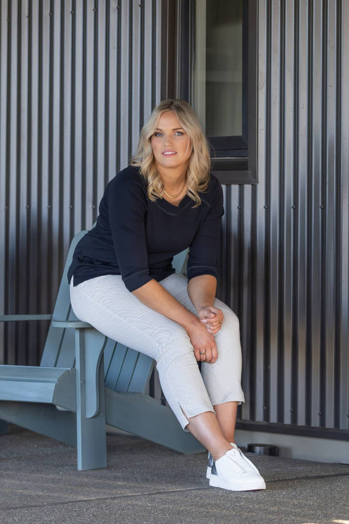 Vassalli Boat Neck 3/4 Sleeve Top Ink From BoxHill