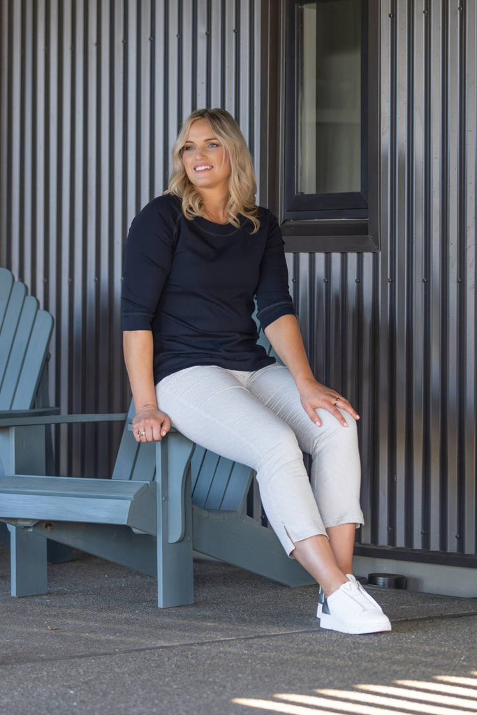 Vassalli Boat Neck 3/4 Sleeve Top Ink From BoxHill