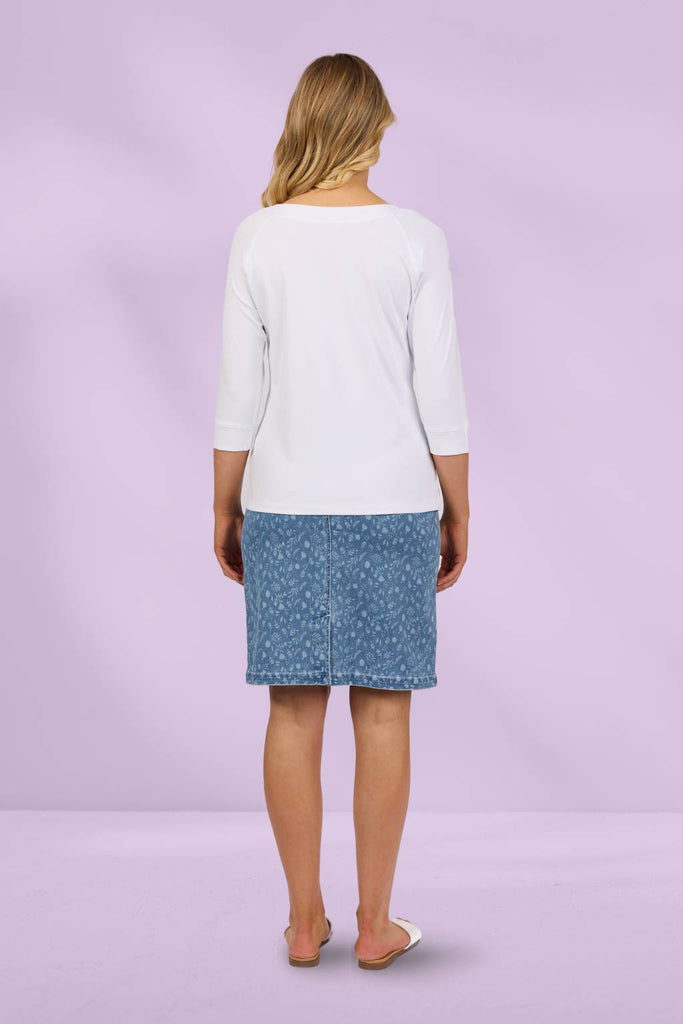 Vassalli Boat Neck 3/4 Sleeve Top White From BoxHill