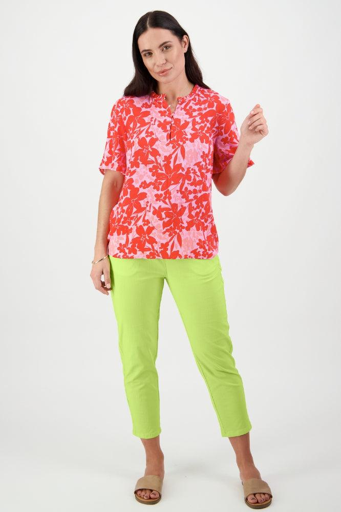 Vassalli Button Front Top with Floaty Sleeves Spritz From BoxHill