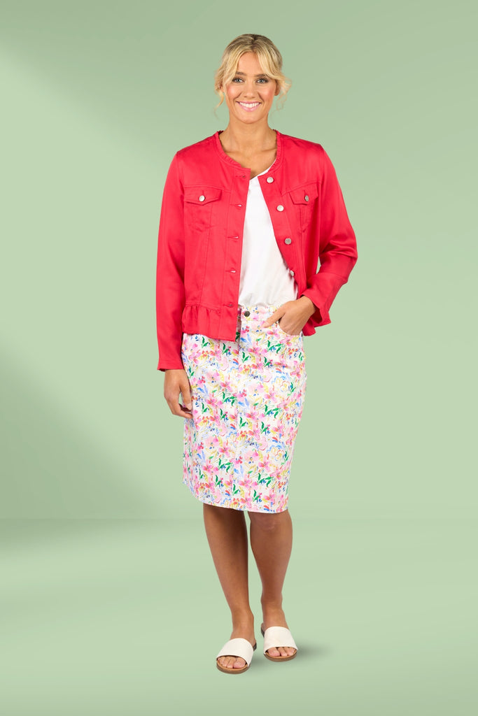 Vassalli Button Up Frill Hem Jacket Cherry From BoxHill