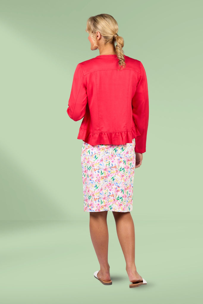 Vassalli Button Up Frill Hem Jacket Cherry From BoxHill