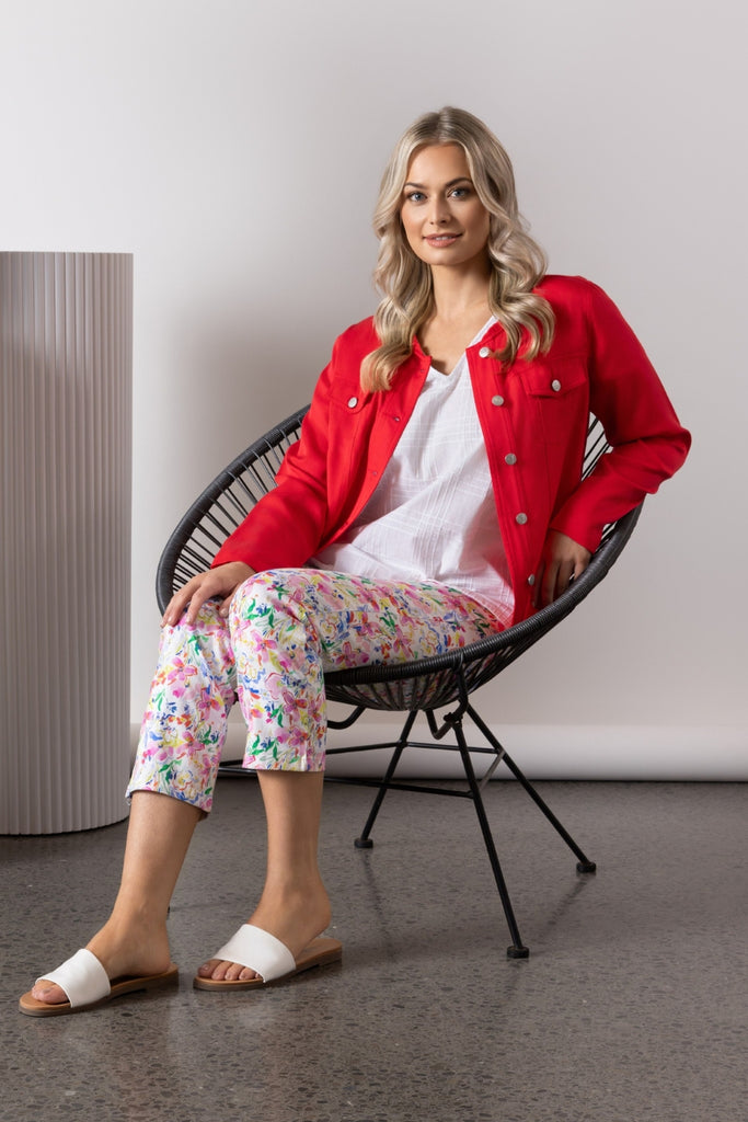 Vassalli Button Up Frill Hem Jacket Cherry From BoxHill