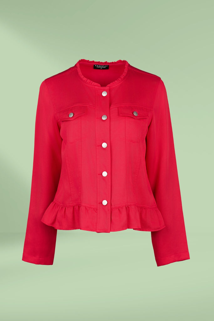 Vassalli Button Up Frill Hem Jacket Cherry From BoxHill