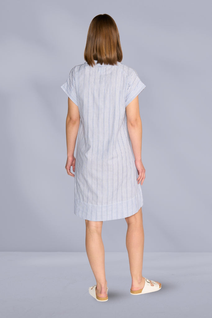 PRE-ORDER Vassalli Collared Dress with Drop Shoulder Blue Stripe From BoxHill