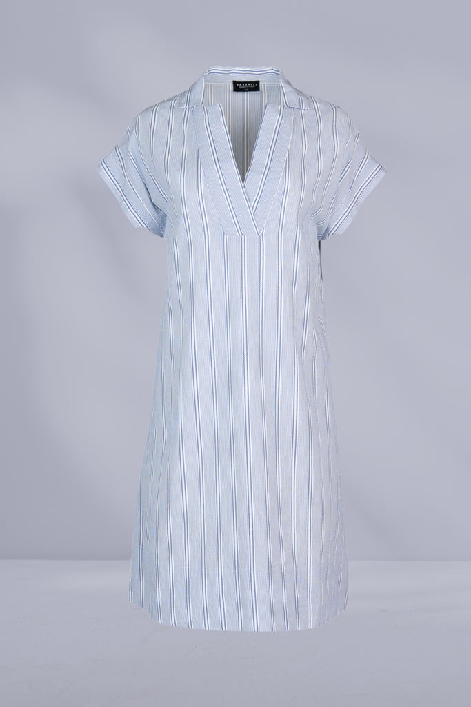 PRE-ORDER Vassalli Collared Dress with Drop Shoulder Blue Stripe From BoxHill