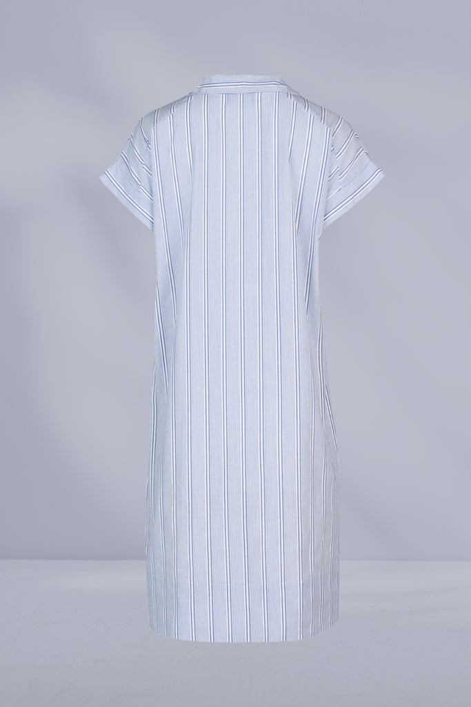 PRE-ORDER Vassalli Collared Dress with Drop Shoulder Blue Stripe From BoxHill