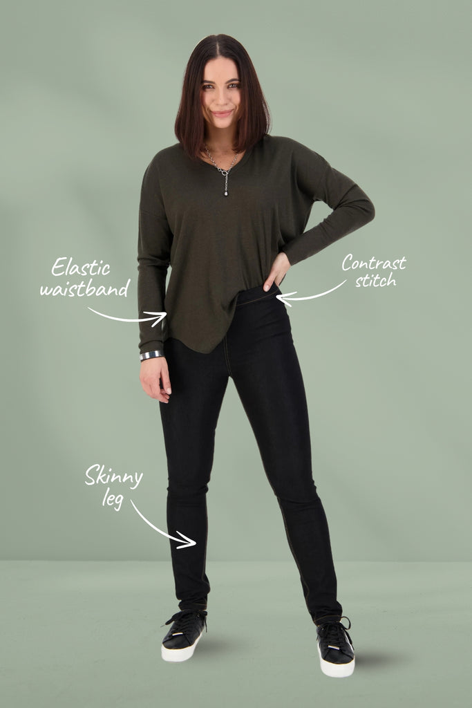 Vassalli Contrast Stitch Pull Up Denim Pants Black From BoxHill