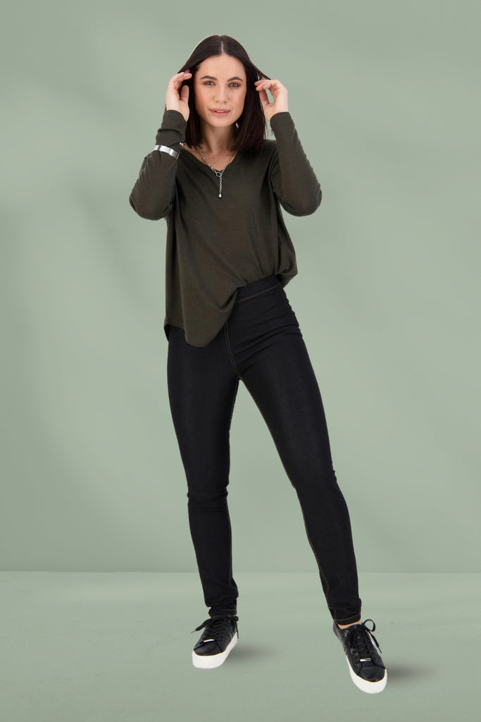 Vassalli Contrast Stitch Pull Up Denim Pants Black From BoxHill