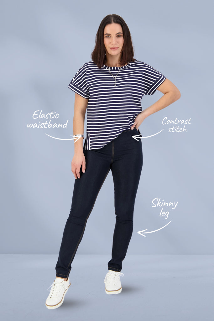 Vassalli Contrast Stitch Pull Up Denim Pants Indigo From BoxHill