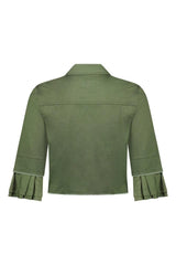 Vassalli Cropped Denim Jacket with Frill Sleeve Khaki From BoxHill