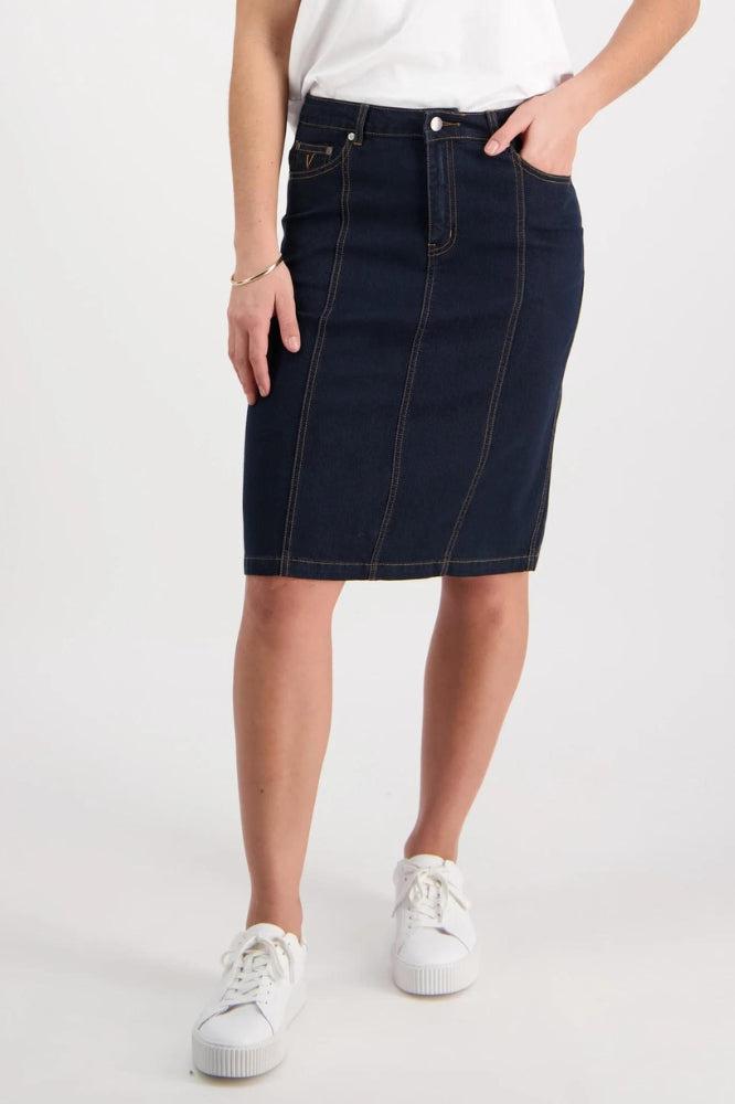 Vassalli Denim Skirt With Contrast Stitch Indigo From BoxHill