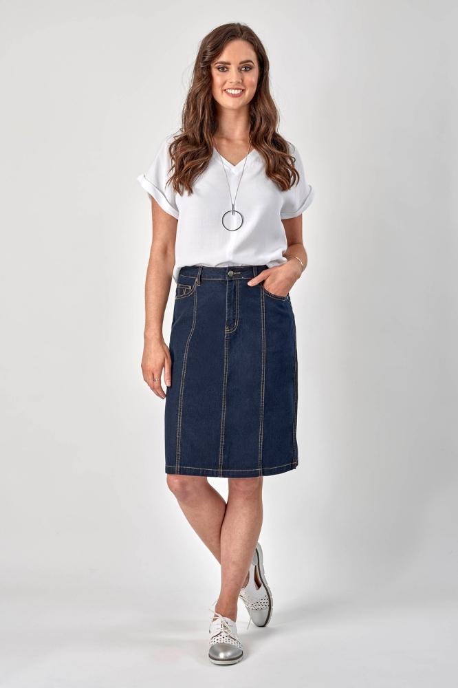Vassalli Denim Skirt With Contrast Stitch Indigo From BoxHill