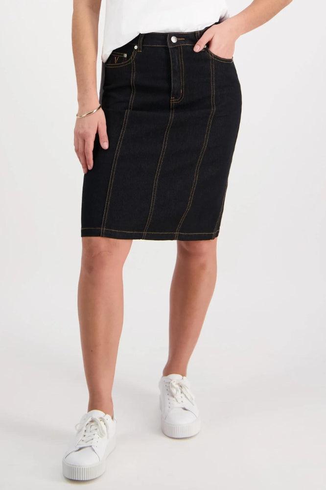 Vassalli Denim Skirt With Contrast Stitching Black From BoxHill