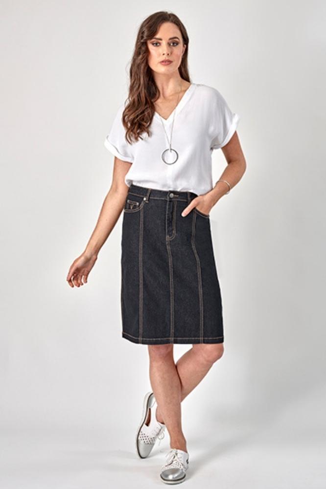 Vassalli Denim Skirt With Contrast Stitching Black From BoxHill