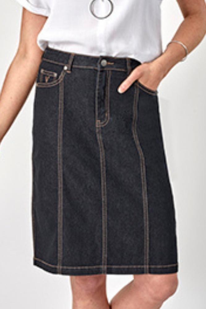 Vassalli Denim Skirt With Contrast Stitching Black From BoxHill