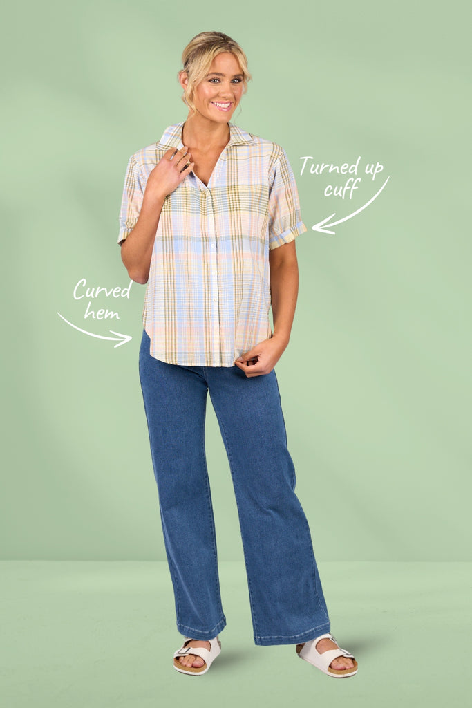 Vassalli Drop Shoulder Shirt Blue Check From BoxHill