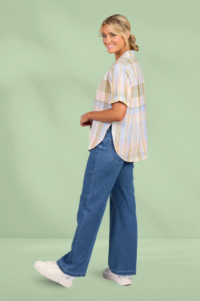 Vassalli Drop Shoulder Shirt Blue Check From BoxHill