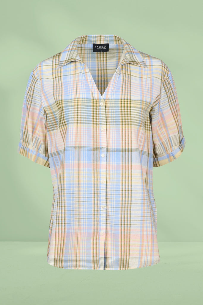 Vassalli Drop Shoulder Shirt Blue Check From BoxHill